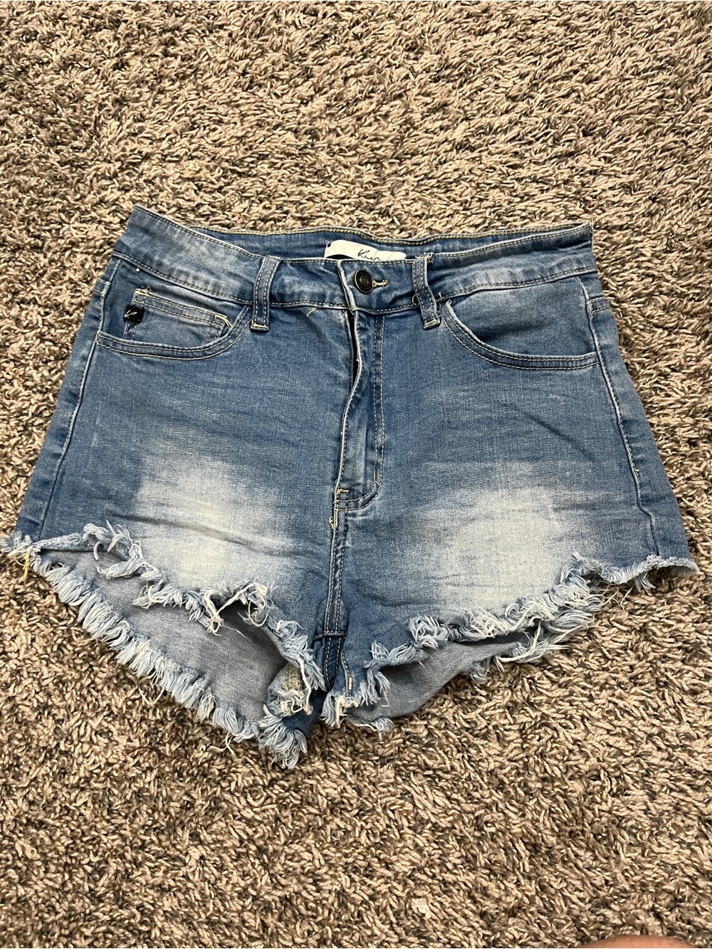 KanCan light blue denim Frayed Hem High-Rise Jean Shorts 90s